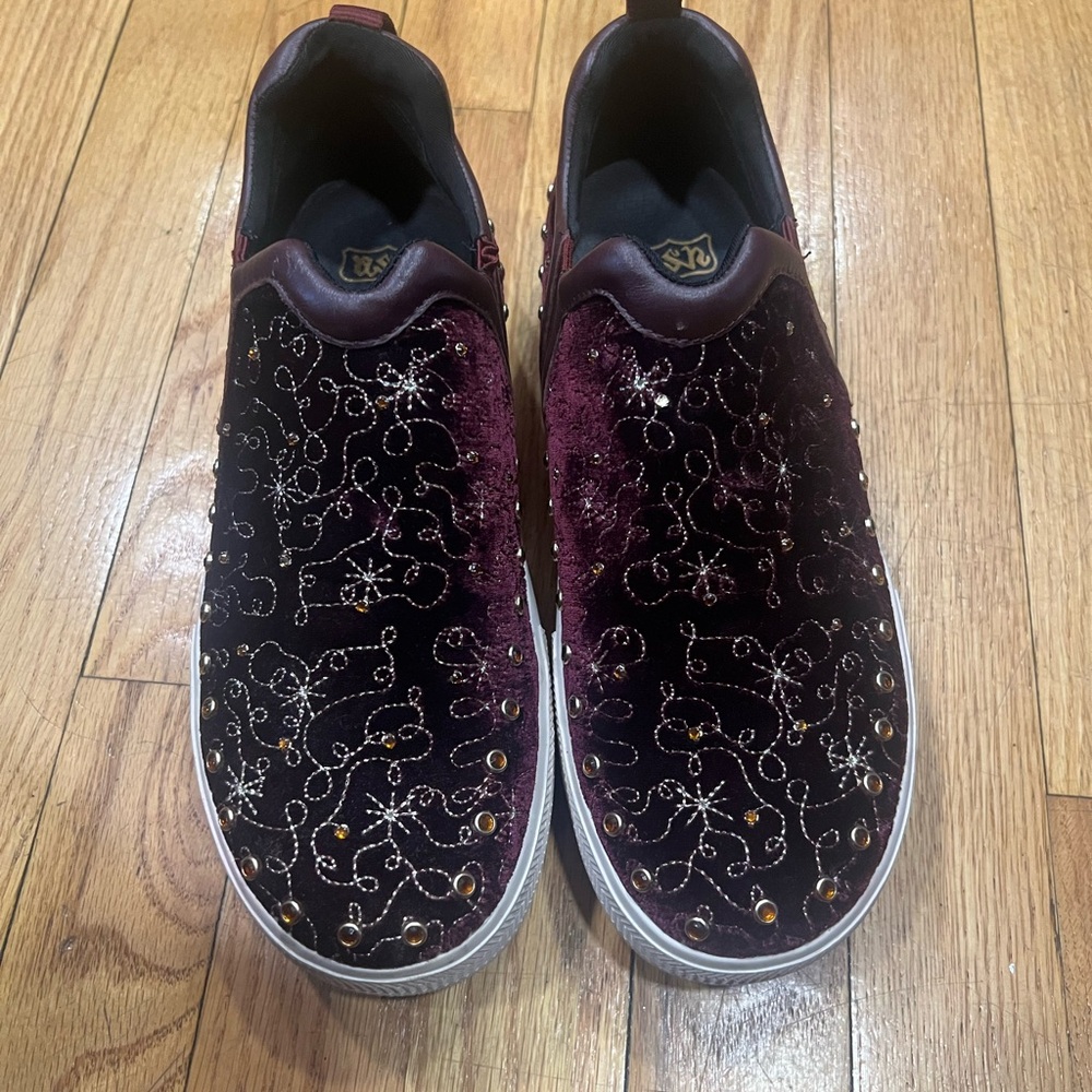 Embroidered Velvet Slip-On Sneakers